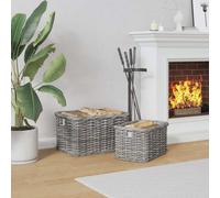 vidaXL Firewood Basket 2 pcs Grey Lacak Rattan