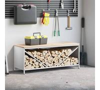 vidaXL Firewood Rack with Wooden Top White 100.5x35.5x40 cm