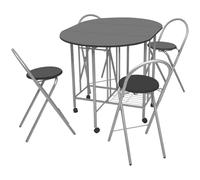 vidaXL 5-Piece Foldable Dining Set in Black MDF and Iron - Space-Saving Design with Castors for Easy Movement and Storage