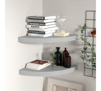 vidaXL 2x Floating Corner Shelves Grey MDF Bookcase Shelving Display Unit