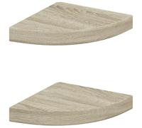 vidaXL Floating Corner Shelves - 2pcs Corner-Mount Display Shelves with Invisible Mounting, Oak Finish, For Living Room, Bedroom, Office