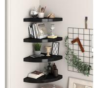 vidaXL 4x Floating Corner Shelves Black MDF Display Unit Bookcase Shelving