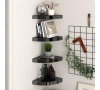 vidaXL 4x Floating Corner Shelves High Gloss Black 25x25x3.8 cm MDF Display