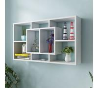vidaXL Floating Wall Display Shelf 8 Compartments White Hanging Storage Rack