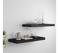 vidaXL 2x Floating Wall Shelves Black 60x23.5x3.8 cm MDF Display Hanging Rack