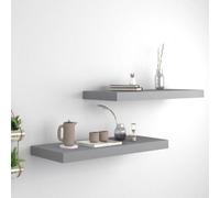 vidaXL 2x Floating Wall Shelves Grey 60x23.5x3.8 cm MDF Display Hanging Rack