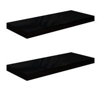vidaXL Floating Wall Shelves 2 pcs in High Gloss Black 23.6""""x9.3""""x1.5"""" Honeycomb MDF with Metal Frame Invisible Mounting System Modern Style