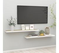 vidaXL 2x Floating Wall Shelves Oak and White MDF Bookcase Wall Board CD Rack
