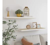 vidaXL 2x Floating Wall Shelves Oak & White MDF Wall Ledge Rack Hanging Shelf