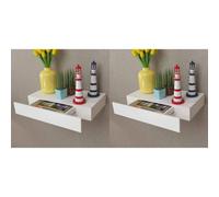 vidaXL 2x Floating Wall Shelves with Drawers White 48cm Hanging Display Unit
