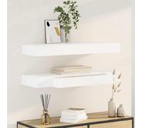vidaXL 2x Floating Wall Shelves with Drawers White 80cm Hanging Display Unit