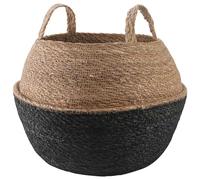vidaXL Flower Pot with Handles, Black, Diameter 45 x 36 cm, 100% Seagrass Woven Jute Pot Cylindrical Decorative Indoor and Rustic Beauty