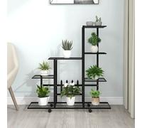 vidaXL Flower Stand with Wheel Black Metal Home Decor Plant Rack Display Shelf