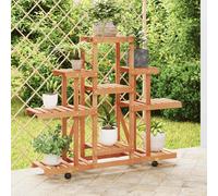 vidaXL Solid Wood Fir Flower Stand with Wheels - Rustic Wooden Plant Shelf with Ample Display Space - Durable and Stylish Indoor/Outdoor Plant Rack for Balcony, Patio, Living room.