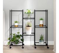 vidaXL Flower Stand with Wheels 83x25x83.5 cm Black Iron Tall Plant Stand