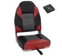 vidaXL Foldable Boat Seat Set - 2 Piece, High Backrest, 360° Swivel, Waterproof PVC/PU, Aluminium, Red/Black/Grey