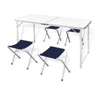 Foldable Camping Table Set with 4 Stools Height Adjustable 120x60cm UK GF0