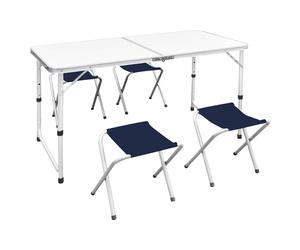vidaXL Foldable Camping Table Set with 4 Stools Height Adjustable Picnic Table