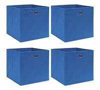 vidaXL Foldable Cube Storage Boxes - Set of 4, Durable Nonwoven Polyester, Space-Saving Fabric Organiser w/Metal Eyelet, 32x32x32 cm - Blue