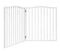Foldable Dog Gate 160cm White Poplar Wood 2 Panels Freestanding Pet Barrier