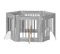 vidaXL Dog Gate with Stands, 6 Pieces, Grey Sonoma 60 x 60 cm, Dog Fences for Living Room, Minimalist Inner Grid, Space-Saving Barrier, Modern Folding Divider