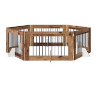 vidaXL Dog Gate with Stands 6 pcs Old Wood 100 x 60 cm Engineered Wood, Modern Dog Fence, Collapsible Design, Minimalist Indoor Enclosure, Space-Saving Pet Barrier, Practical Room Divider
