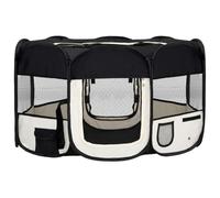 vidaXL Foldable Dog Playpen, Portable Pet Training & Play Area, Sturdy Steel Frame Playpen with Mesh Enclosure, With Zipper, Pockets & Carry Bag, Black