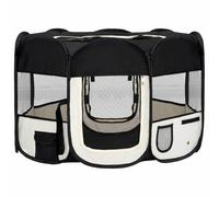 vidaXL Foldable Dog Playpen with Carrying Bag Folding Pet Exercise Kennel Puppy Cat Run Sleeping Cage Indoor Outdoor Black 110x110x58 cm