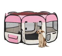 'vidaXL Foldable Dog Playpen with Carrying Bag - Pink, Spacious and Portable, Ideal for Home and Travel, Made of Durable Polyester and Steel Frame, Breathable Side Nets, Charming Design