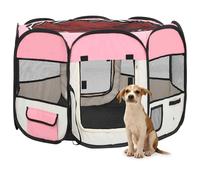 vidaXL Foldable Dog Playpen with Carrying Bag Pink 90x90x58 cm Pet Run Cage