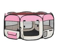 'vidaXL Foldable Dog Playpen with Carrying Bag - Spacious, Portable, Lightweight - Ideal for Indoor and Outdoor Use - Pink and Cream Polyester with Steel Frame"
