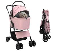 vidaXL Folding Pet Stroller Pink 81 x 47 x 99 cm 600D Oxford fabric, Modern, Foldable Pet Stroller, Mobile Cart, Animal Carrier, Travel Trolley, Compact Handler Pushchair