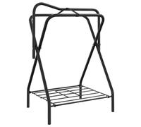 vidaXL Foldable Saddle Rack - Freestanding Black Iron Horse Saddle Stand with Bottom Shelf for Tack Room, 68x49.5x91 cm, Space-Saving Design for Stables and Shows