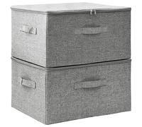 Storage Boxes Foldable Grey Fabric 43x34x23cm 2pcs Handles Home Organizer SetUK