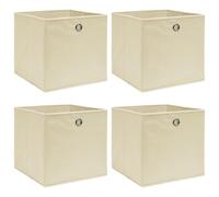 vidaXL Foldable Storage Boxes in Cream, Non-woven Fabric Construction, 32x32x32cm, Set of 4 - Ample Storage Solution for Wardrobe, Shelves, Underwear, Socks