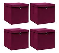 vidaXL Foldable Storage Boxes in Dark Red, Non-woven Fabric, 4pcs, 32x32x32 cm with Protective Covers and Metal Eyelets - Space-Saving & Durable Storage Solution for Home