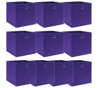 vidaXL Foldable Storage Boxes - Set of 10, Durable Non-Woven Fabric, Ample Storage Space, Convenient Metal Eyelet, Easy to Store and Retrieve - Purple