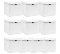 vidaXL Foldable Storage Boxes with Lids - Durable Non-woven Fabric - Convenient Pull-Out Design - 10 pcs Set, White, 32x32x32 cm