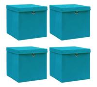 vidaXL Foldable Storage Boxes with Lids - Set of 4, Durable Non-Woven Fabric Material, Baby Blue, 32x32x32 cm