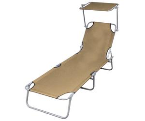 vidaXL Foldable Sunlounger with Canopy Taupe Outdoor Daybed Recliner Chair