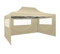 vidaXL Foldable Tent with 3 Walls 3x4.5m Cream Gazebo Shelter Marquee Canopy