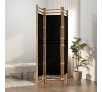 vidaXL Bamboo and Canvas 3-Panel Folding Room Divider - Black, Functional Interior Accessory for Living Room, Bedroom, Garden and Hallway