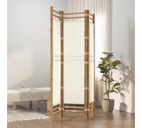 vidaXL Bamboo and Canvas Privacy Screen - Folding 3-Panel Room Divider for Living Room/Bedroom/Garden, Cream, 120x180 cm