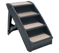 vidaXL Folding 4-Step Dog Stairs Dark Grey - Lightweight, Durable, Safe & Convenient Pet Steps with Non-Skid Feet - Compact & Easy to Store