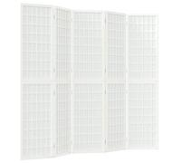 vidaXL Folding 5-Panel Room Divider in Japanese Shoji Style, Solid Fir Wood and Rice Paper Construction, Bedroom and Living Room Partition - White