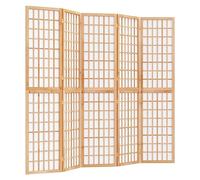 vidaXL Folding 5-Panel Room Divider - Japanese-Style Privacy Screen with Solid Fir Wood & Rice Paper, Brown, 200x170 cm for Living Room/Bedroom
