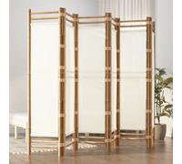vidaXL Folding 6-Panel Room Divider - Bamboo/Canvas, 240x180cm Privacy Screen in Cream for Living Room, Bedroom, Outdoor Space