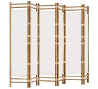 vidaXL Folding 6-Panel Room Divider - Bamboo/Canvas, 240x180cm Privacy Screen in Cream for Living Room, Bedroom, Outdoor Space