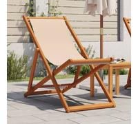vidaXL Folding Beach Chair Beige Solid Wood Eucalyptus and Fabric