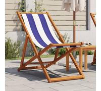 vidaXL Folding Beach Chair Blue and White Solid Wood Eucalyptus and Fabric